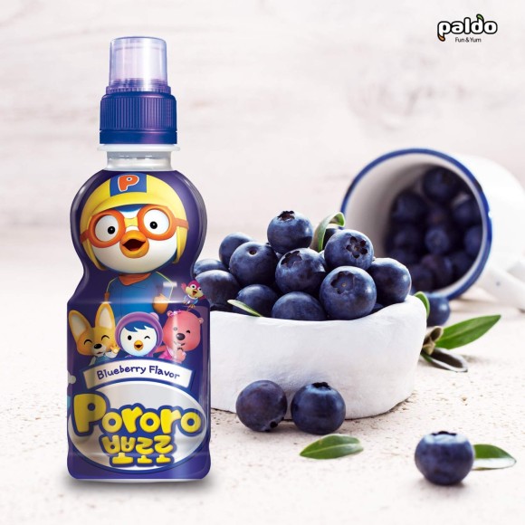 SUCO PORORO BEBIDA DE FRUTAS COREANA SABOR MIRTILO BLUEBERRY 226ML.