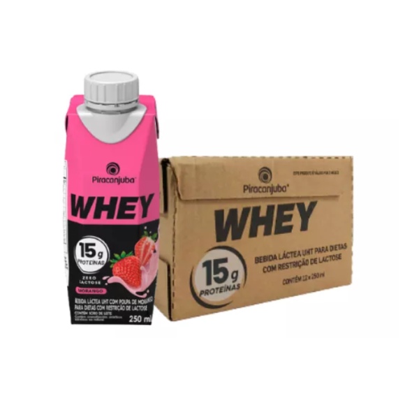 PIRACANJUBA WHEY MORANGO 250ML CX C/12